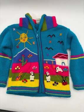 Lucy Iburg Vintage Toddler Hand Knit Peruvian Hooded Sweater Size 6